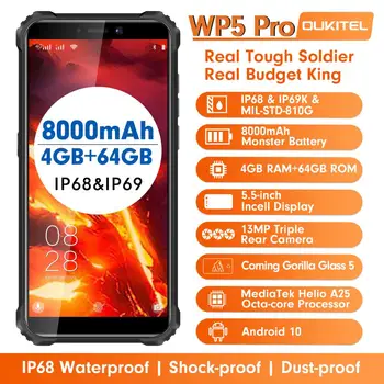 OUKITEL 4GB 64GB WP5 Pro Smartphone 8000mAh 5.5 Inches Android10 Mobile Phone Triple Camera Face/Fingerprint Unlock IP68 Phone 2