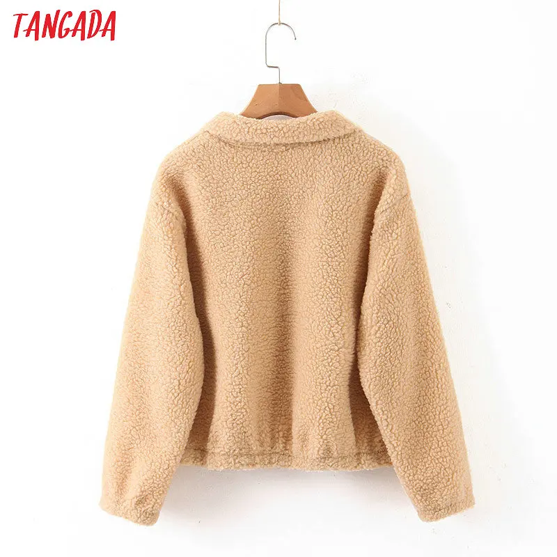 Tangada Женские однотонные флисовые негабаритные толстовки цвета хаки с длинным рукавом в Корейском стиле на молнии пуловеры женские повседневные топы SL189