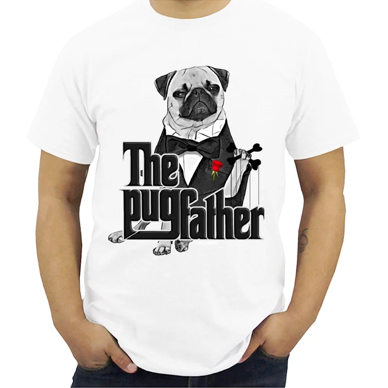 Hot Sales Hipster The Pugfather Print Men T-Shirt Fashion Vintage Pug Design Tops Short Sleeve O-Neck Tee Streetwear | Мужская одежда
