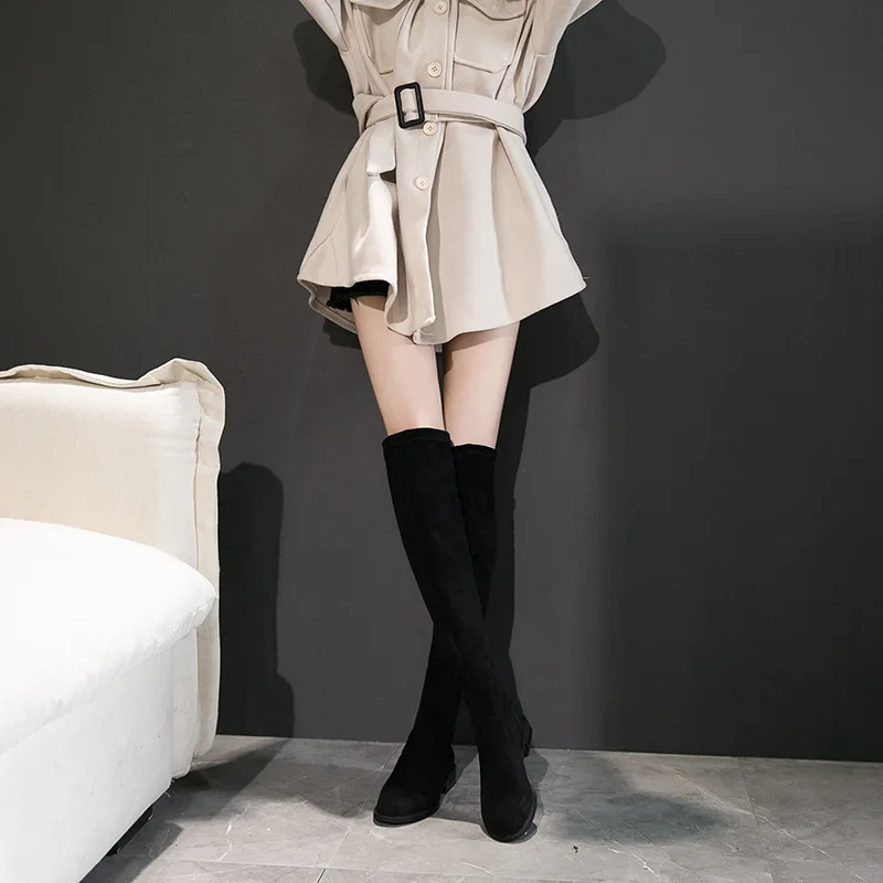 

2019 Autumn And Winter New Style Europe And America Pointed-Toe Slimming Side Zipper Square Heel Boots over-the-Knee Elasticity