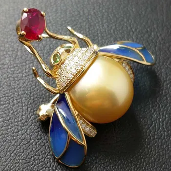 

FLZB , Fine Jewelry 18k Gold SouthSea Pearl Natural Ruby With Excellent Diamond Luxury Fashion Design Brooches and Pendant