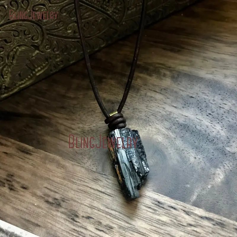 20190807-NM27813- Irregular Shapeblack Tourmaline Leather Necklace_5