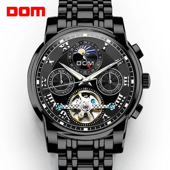 

DOM Brand Men Watches Automatic Mechanical Watch Tourbillon Sport Clock Black Steel Casual Business Retro Wristwatch M-75BK-1MH