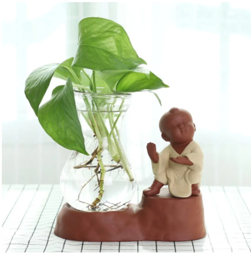 Hydroponic Ceramic Vase Creative Glass Green Radish Transparent Container Water Plant Decoration Home Living Room Decoration - Цвет: B