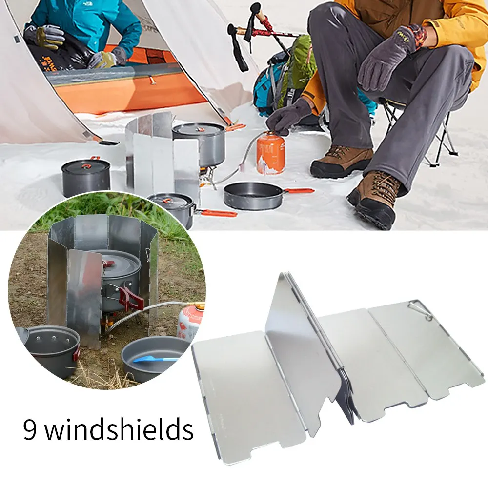 

9 Plate camping stove windshield Foldable Outdoor Camping Cooking wind shield BBQ Gas Stove Aluminium Alloy Wind Screen New