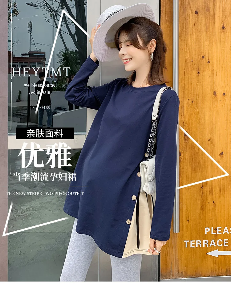 Royal blue 2 шт./компл. платья для беременных Одежда для беременных осеннее Новое свободное платье большого размера для беременных из двух предметов - Цвет: Royal blue