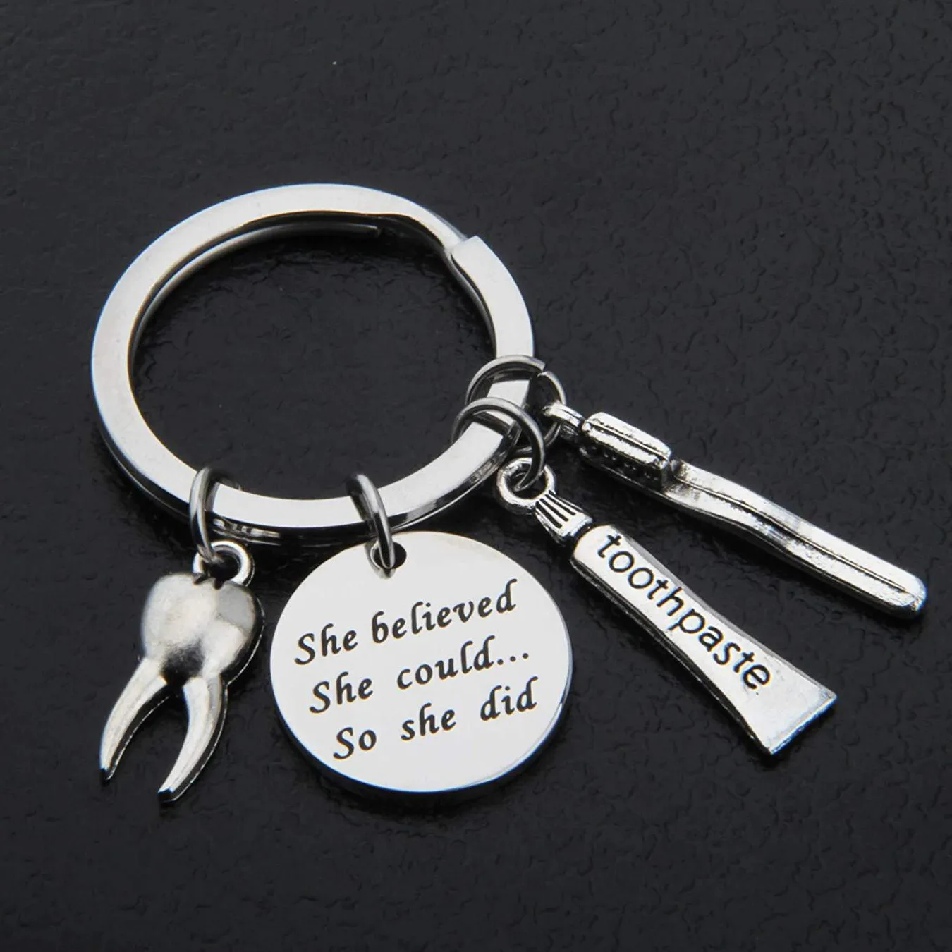 

Europe And America She believed She Could So She Did Toothpaste Toothbrush Teeth Dentist Keychain