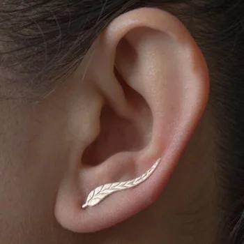

2020 Hot Vintage Jewelry Exquisite Gold Silver Color Leaf Earrings Modern Beautiful Feather Stud Earrings for Women best gift
