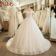 SL-5050 Вышивка Кружева Аппликация Свадебное платье бальное платье с открытыми плечами свадебное платье длинный шлейф