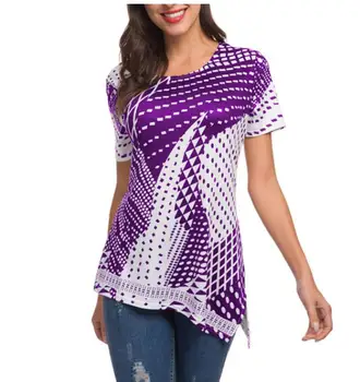 

Hot 2020 Fashion Women Casual Tees Short Sleeve Women's O-Neck Loose Hem Short Sleeve Print Tops