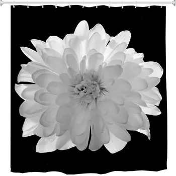 

Black and White Flower Fabric Shower Curtain, Modern Floral Design Nature Scene Retro Bath Curtain Art Print, Elegant Polyester
