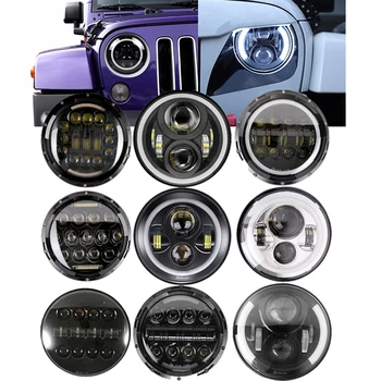 

1 pair 7'' Led Headlight H4 High Low Beam Round Cars Running Lights 4ow/60w/75w/90w 7 round headlamp for Jeep Lada Niva 4x4