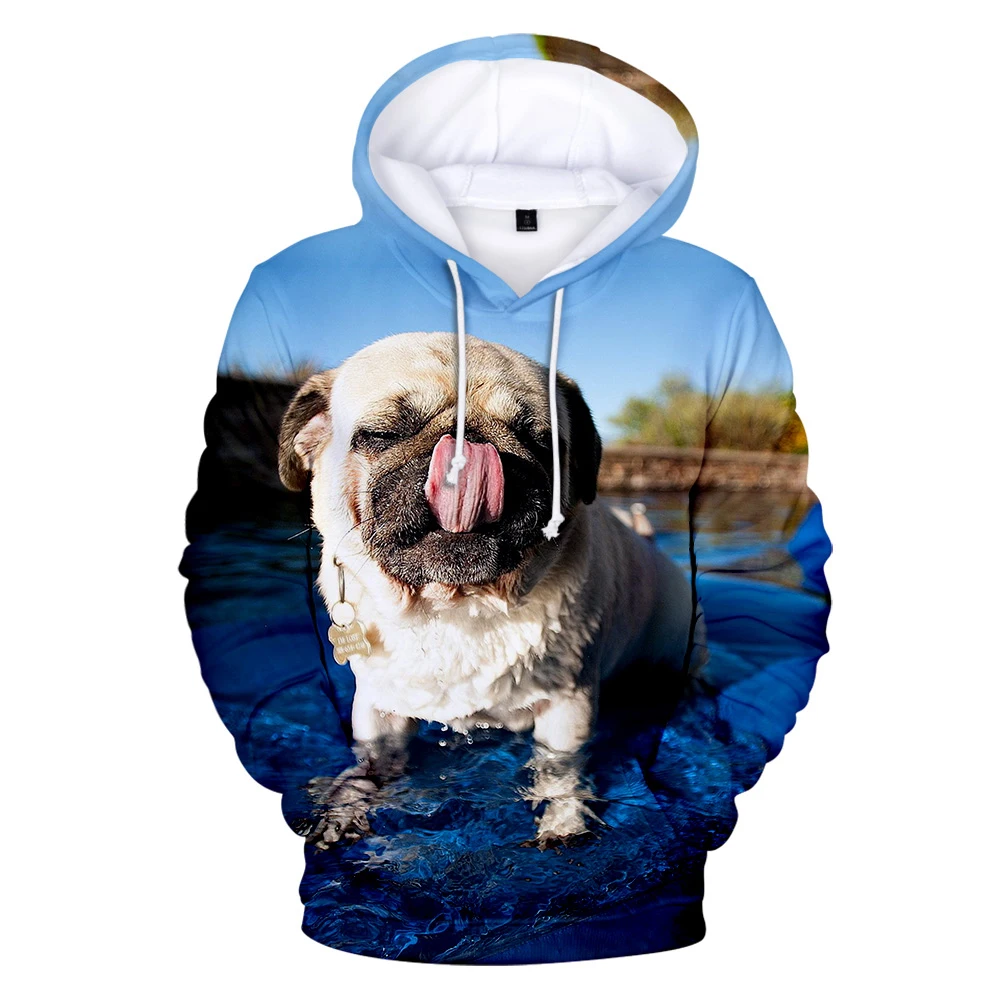 Hoodies 3D Pug masculino e feminino, pulôver