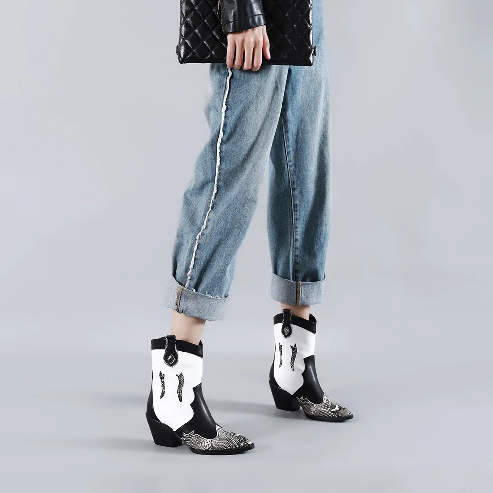 Najtaniej Kozacy mieszana kolorowa skóra pu kowbojskie botki damskie klinowe botki na wysokim obcasie nadruk węża Western Cowgirl Boot 2019 kobieta