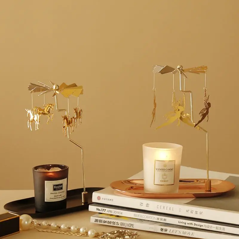Rotary Spinning Candlestick Candle Holder Metal Candle Holders Carousel Home Party Decor Gift For candle holders
