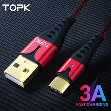 TOPK светодиодный 3A usb type C кабель для быстрой зарядки для samsung S10 huawei P30 Pro кабель для зарядки мобильного телефона type-C