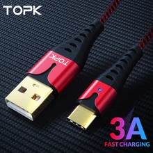 TOPK светодиодный 3A Тип usb C Быстрый зарядный кабель для передачи данных для samsung S10 huawei P30 Pro мобильного телефона Тип-C Зарядное устройство кабель