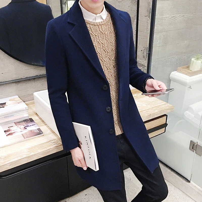 

2019 Autumn and Winter New Mens Solid Color Casual Business Woolen Coats / Mens High-end Brand Slim Long Woolen Coat Male Jacket