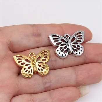 

WYSIWYG 10pcs 25x18mm Butterfly Pendants For Jewelry Making Butterfly Charm Antique Silver Color Gold Color Butterfly Charm