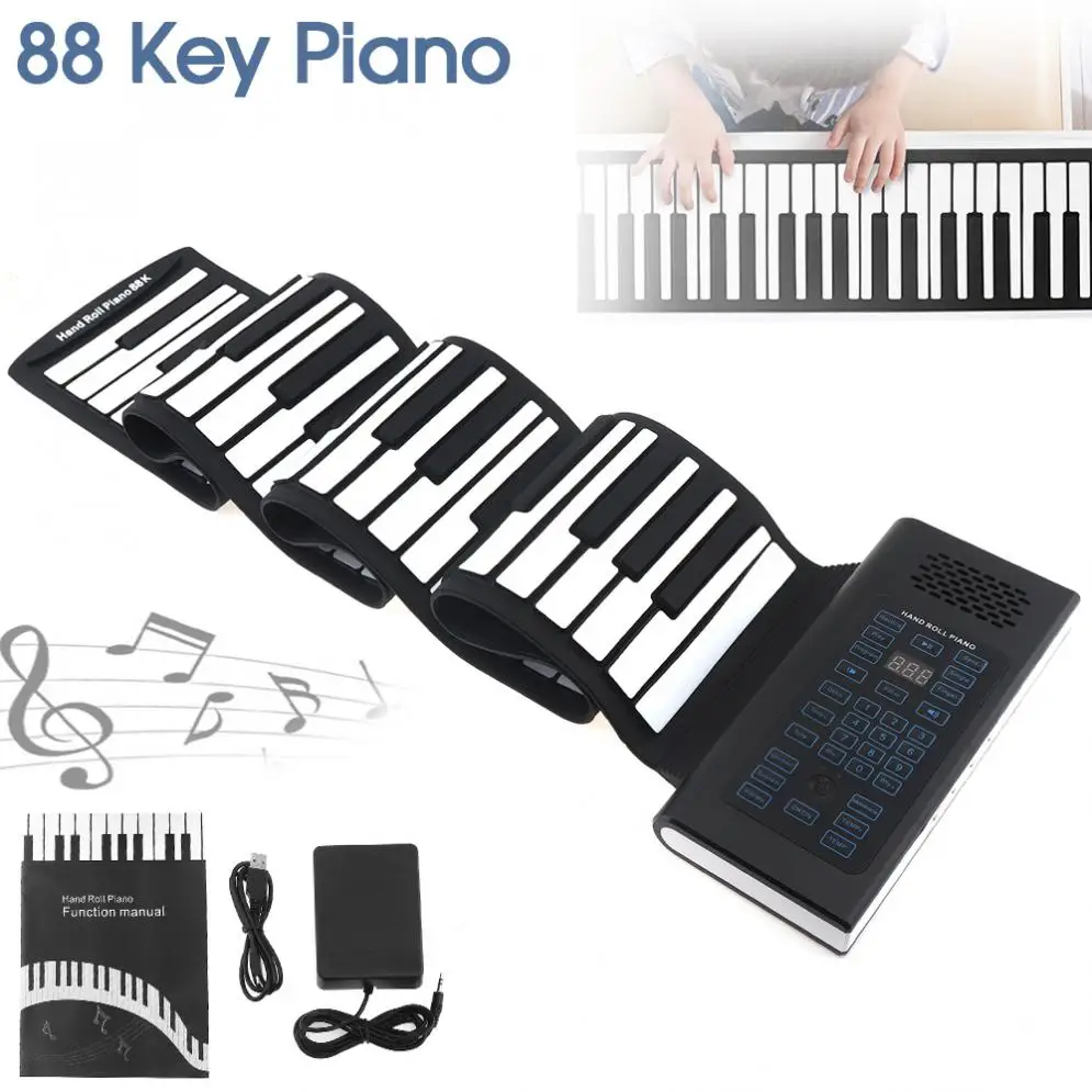 

88 Keys USB MIDI Output Roll Up Rechargeable Electronic Portable Silicone Flexible Keyboard Organ Built-in Speaker