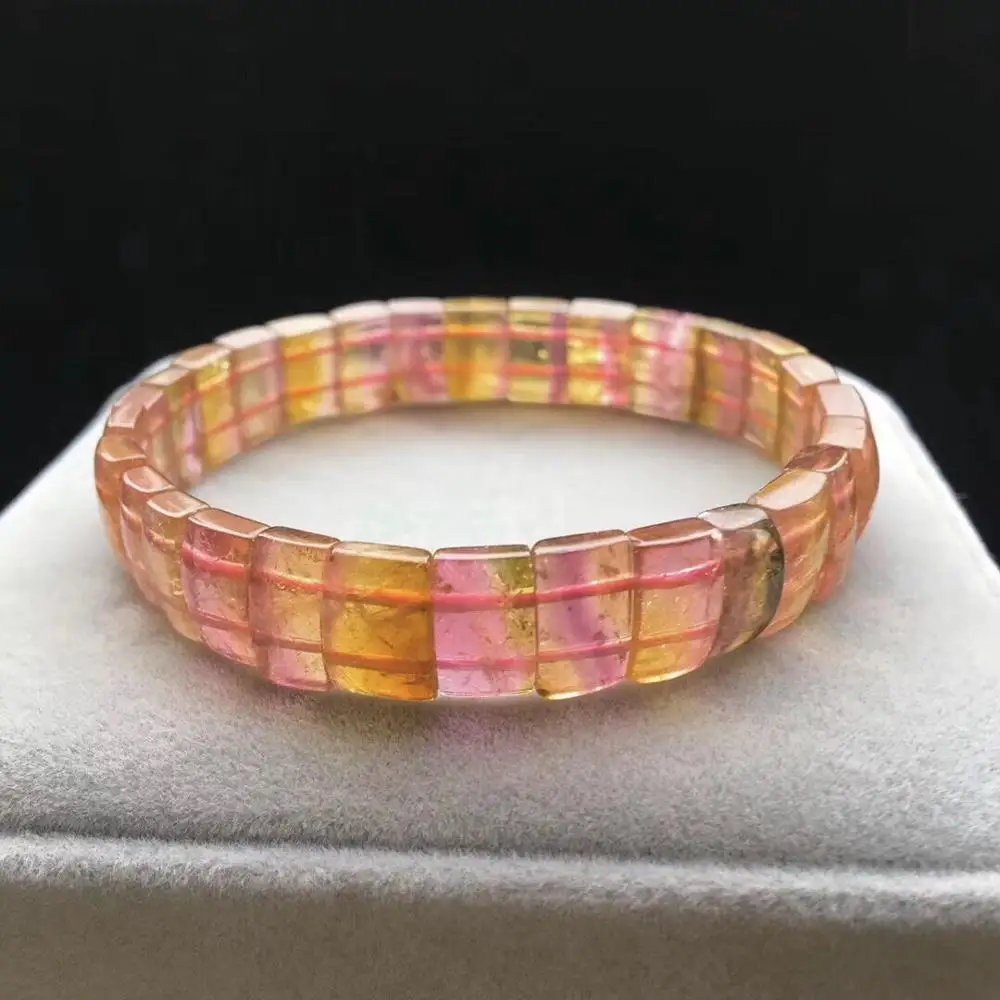 

Natural Colorful Tourmaline Bracelet For Woman Man Brazil 10x6mm Crystal Rectangle Beads Bangle Jewelry AAAAA Certificate