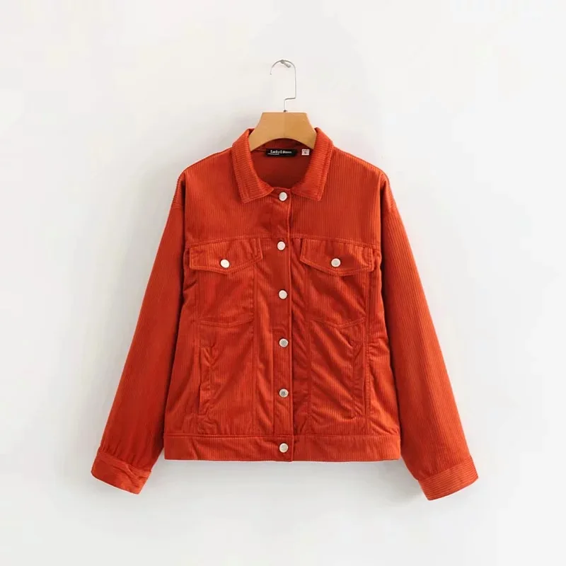 

2019 Autumn And Winter New Style Women's Retro Fold-down Collar Single Breasted Corduroy Jacket