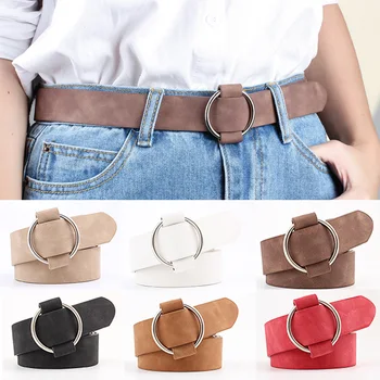 

Fashion Women Leather Belt Newest Round Buckle Waistband Female Leisure Jeans Wild Without Pin Metal Buckle Women Strap Belts