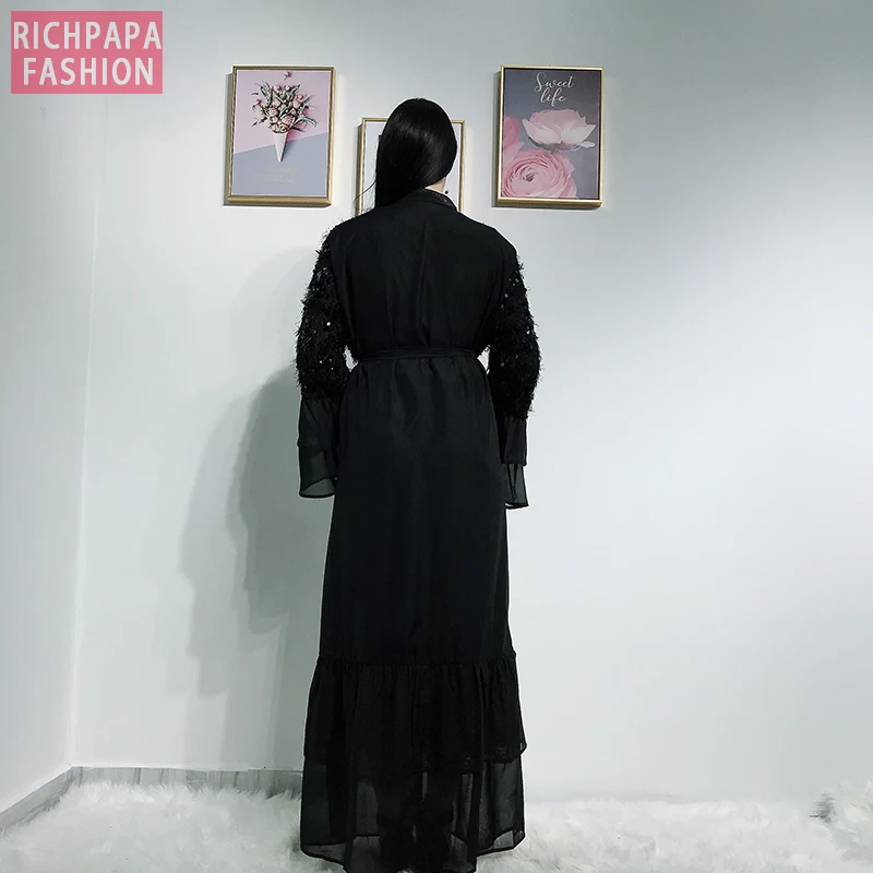 Кимоно с бахромой из блесток Абая Дубай Кафтан Ислам Мусульманский хиджаб платье Абая для женщин Кафтан турецкие платья ислам ic одежда халат