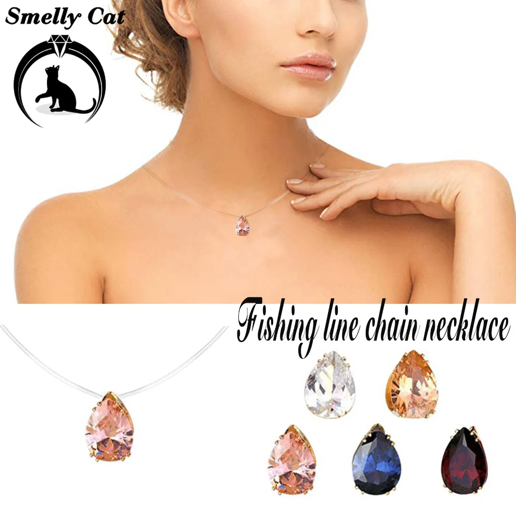 Вонючий кот, новинка, Русалка, слеза, ожерелье, сердце, подвеска, прозрачная рыболовная леска, невидимая Женская цепочка, ювелирное изделие, цепочка для ключицы