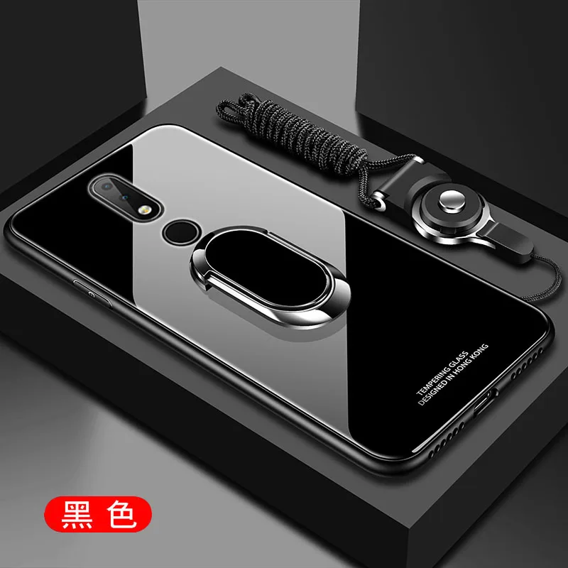 black Магнитный чехол-подставка с кольцом для Nokia 9X6X7 3,1 Plus 7,1 8,1 7 Plus 8 Sirocco чехол из твердого закаленного стекла защитный чехол-накладка - Цвет: black