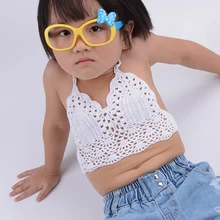 2019 moda bambini Crochet Bikini Top Sexy scava fuori Halter scollo a v Top in pizzo Crochet ragazze bambino Bikini reggiseno di cotone nave libera