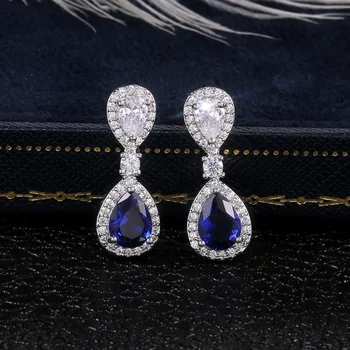 

Luxo feminino de cristal azul zircon brincos do parafuso prisioneiro moda brincos de prata esterlina para as mulheres do vin