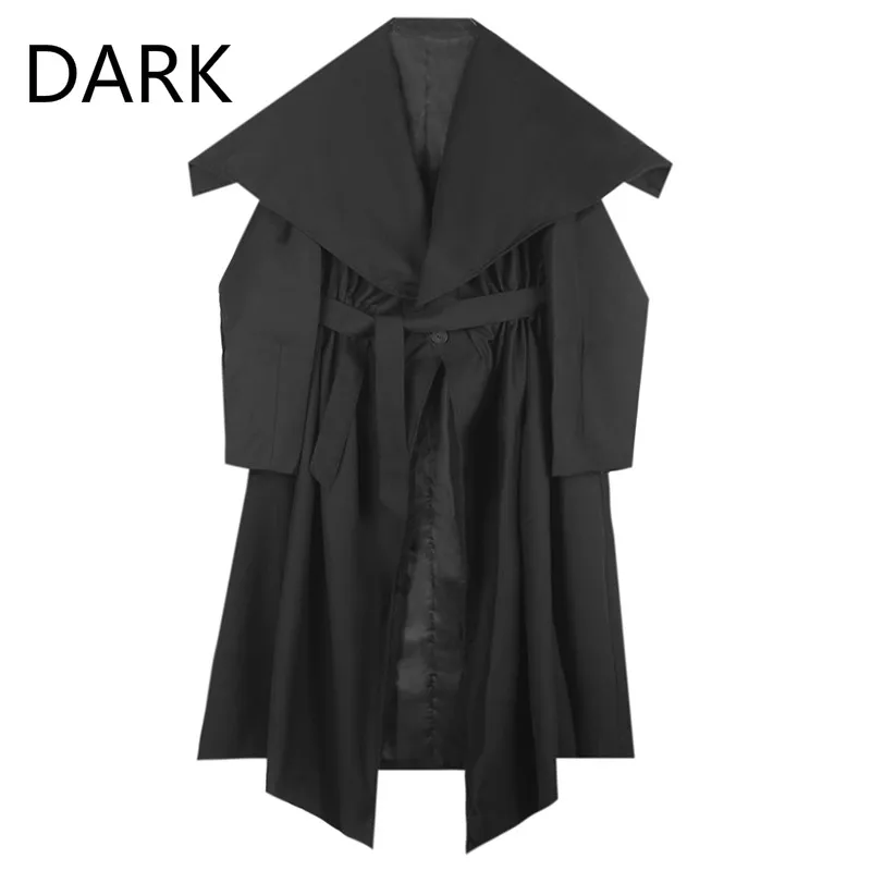

2020 Autumn And Winter Dark Mountain Style Retro Large Lapel Loose Tie Mid-length Windbreaker Jacket