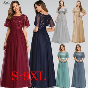 Image 2 - Nouvelle décoration robe femmes élégant a ligne o cou Flare manches paillettes longues robes de soirée formelles pour les femmes grande taille X 9XL 2020 
