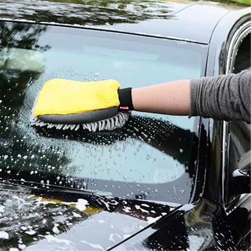 Green Extra Large Super Absorbent Soft Chenille Car Washing Sponge Mitt,Lint Free Microfiber Cleaning Gloves for Car Detailing Botocar Car Wash Sponge and 5-Finger Car Wash Mitts Scratch Free 