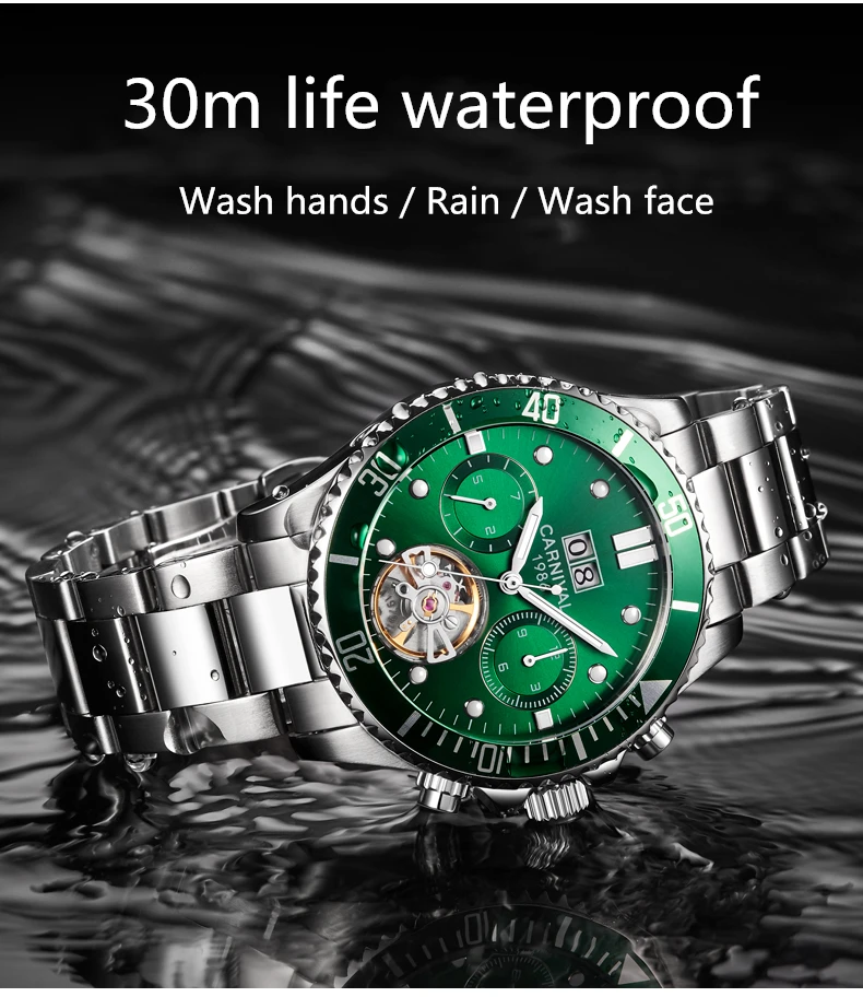 Карнавальный турбийон автоматические механические часы мужские часы лучший бренд класса люкс водонепроницаемые светящиеся зеленые спортивные часы relogio