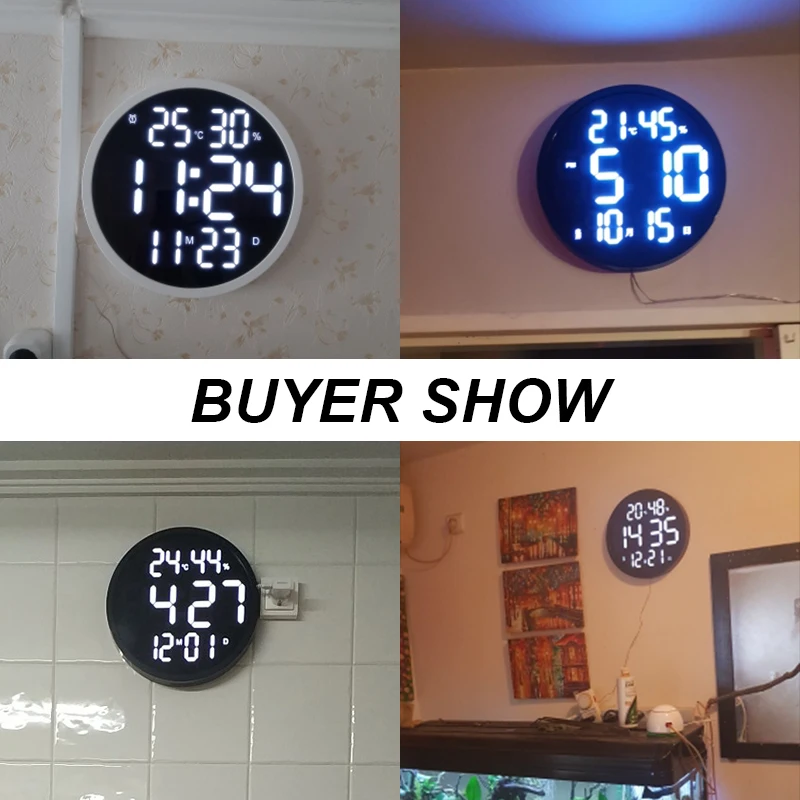 LED Large Number Digital Smart Wall Clock Temperature And Humidity