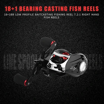 

18+1 Bearings Low Profile Baitcasting Fishing Reel 7.2:1 Speed Ratio Right Hand Lure Fish Reels Line Spool Fish Wheel Tackle