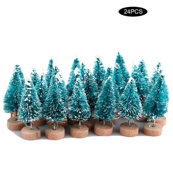

12Pcs 24Pcs Mini Multicolor Pine Trees Kit Sisal Snow Frost Trees with Wood Base Brush Trees Plastic Winter Snow Decoration