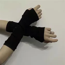 Fashion Striped Knitted Arm Cover Unisex Anti-dirty Elbow Warm Long Fingerless Mian Finger Christmas Accessories Gift Gloves