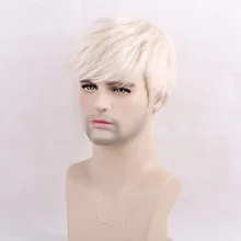 

Real Remy Human Hair Blend best male full Wigs Natural looking Wig Short Blonde layered Costume Wig for Men with bangs