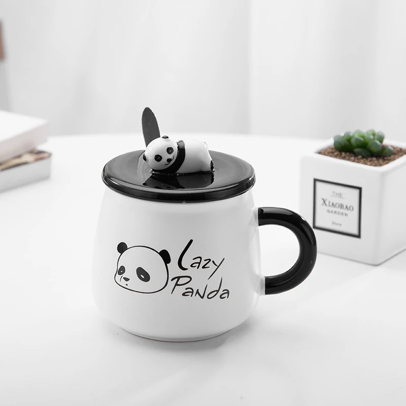 Творческий Цвет панда термостойкая кружка мультфильм с крышкой кошка Кофе фарфоровые чашки Детские чашки лучшая Рождественская кружка для друга - Цвет: C