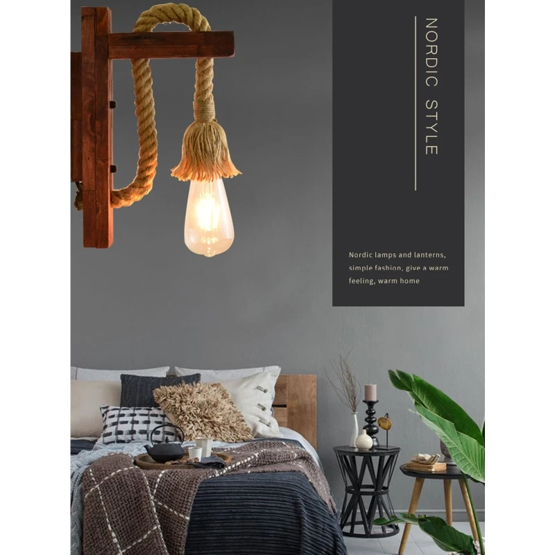 wall lights indoor E27 American Style Pastoral Hemp Rope Wall Lamp Vintage Wooden Wall Light for Restaurant Coffee Shop Decor(Without Bulb) outside wall lights