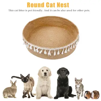 

Nordic Cat Nest Natural Fringed Woven Pet House Sleeping Claw Grinding Round Bed Warm Sleeping Cat Pet Bed Mat Cat House