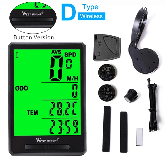 D Button version WEST BIKING 2," большой экран велосипедный компьютер беспроводной проводной велосипедный компьютер непромокаемый Спидометр Одометр секундомер для велоспорта - Цвет: D Button version