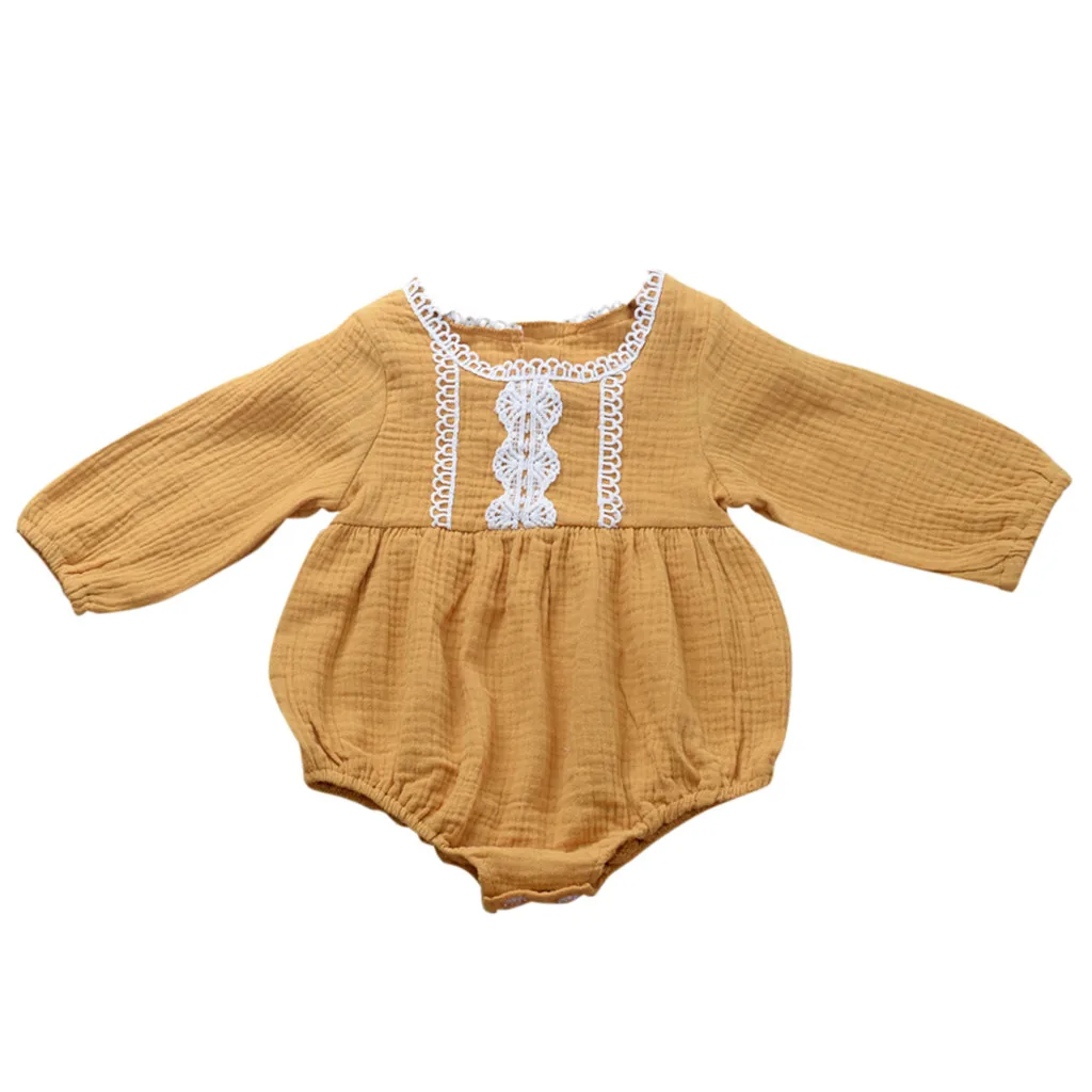 Модный костюм для маленьких длинный рукав пуловер, комбинезон для маленьких девочек одежда для детей, одноцветные, с аппликацией; осенняя одежда для новорожденных Ползунки