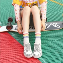 5 пар для японских школьниц хлопковые свободные полосатые нескользящих носочков красочные Для женщин Harajuku носки скейтбордиста Колледж ветра
