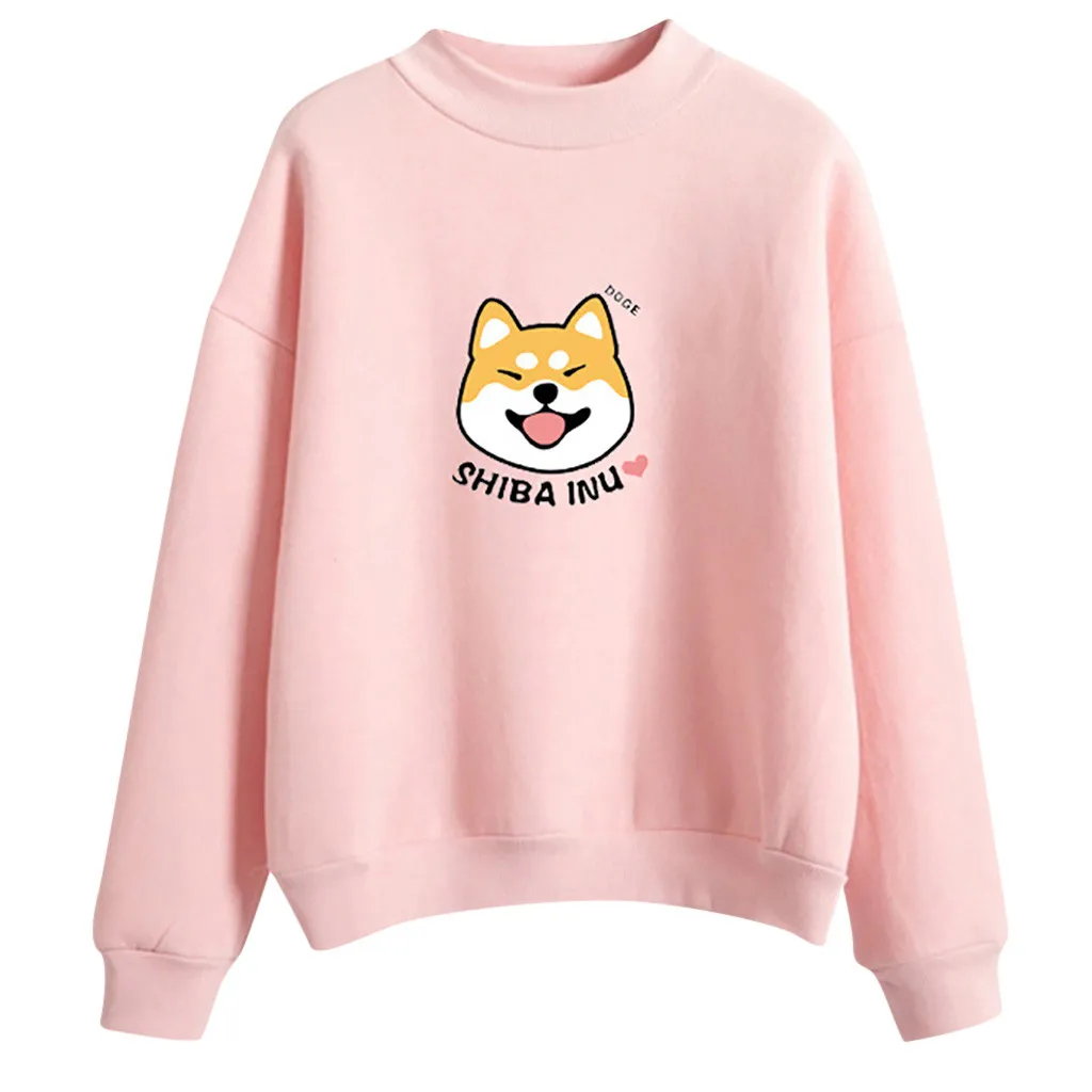 Осень Kawaii для девочек флисовые яркие цвета Hoodies хип-хоп и в стиле «Harajuku» собака кофты прикольные shiba Inu Doge 3D принт Для женщин с капюшоном - Цвет: Розовый