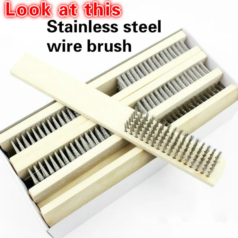 Wood Handle Wire Brush Stainless Steel Paint Remove Rust Brushes Cleaning Tools. 