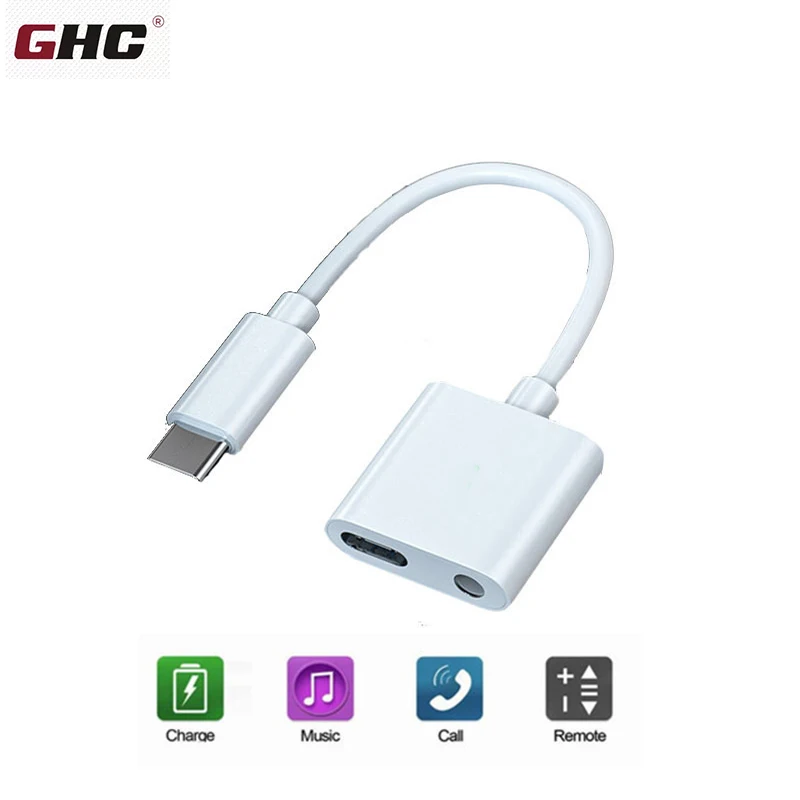 GHC 2 в 1 usb type C до 3,5 мм разъем для наушников адаптер AUX аудио адаптеры зарядка USB-C конвертер наушников сплиттер для HUAWEI